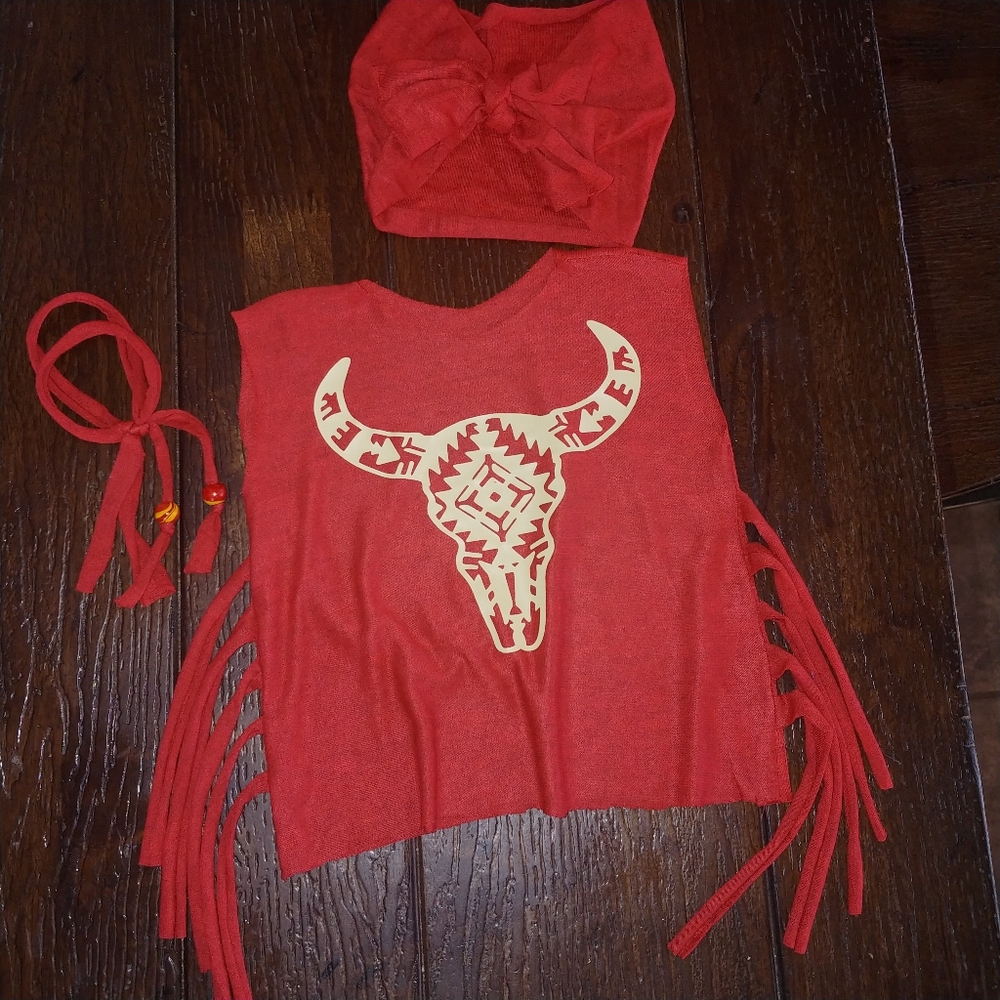 Boho bull skull Aztec tribal handmade top Bow set